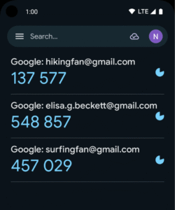 Captura de pantalla donde se muestra los códigos de verificación generados por la aplicación de Google Authenticator