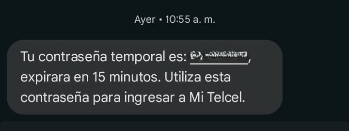 Captura de pantalla donde se muestra un ejemplo de código de verificación enviado a través de SMS