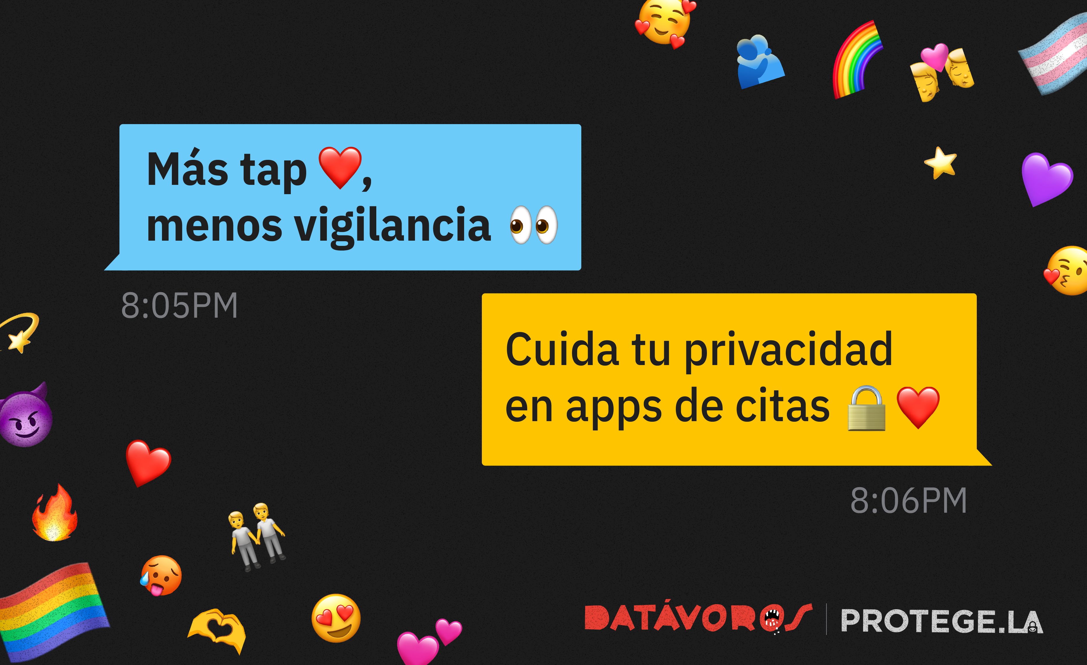 Alt text: Portada de la Guía Más tap, menos vigilancia. Cuida tu privacidad en apps de citas (protege.la 2025)