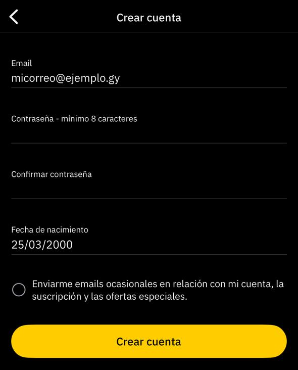 Captura de pantalla del formulario de registro en Grindr